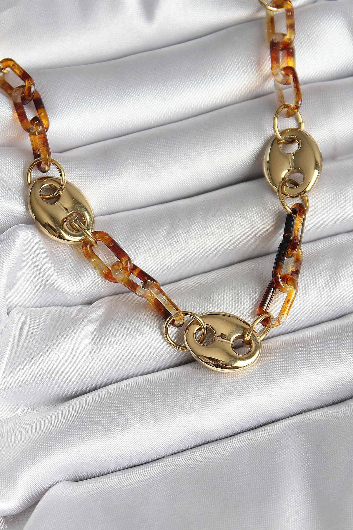 Leopar Desenli Mika Gold Renk Zincir Kadın Kolye-1