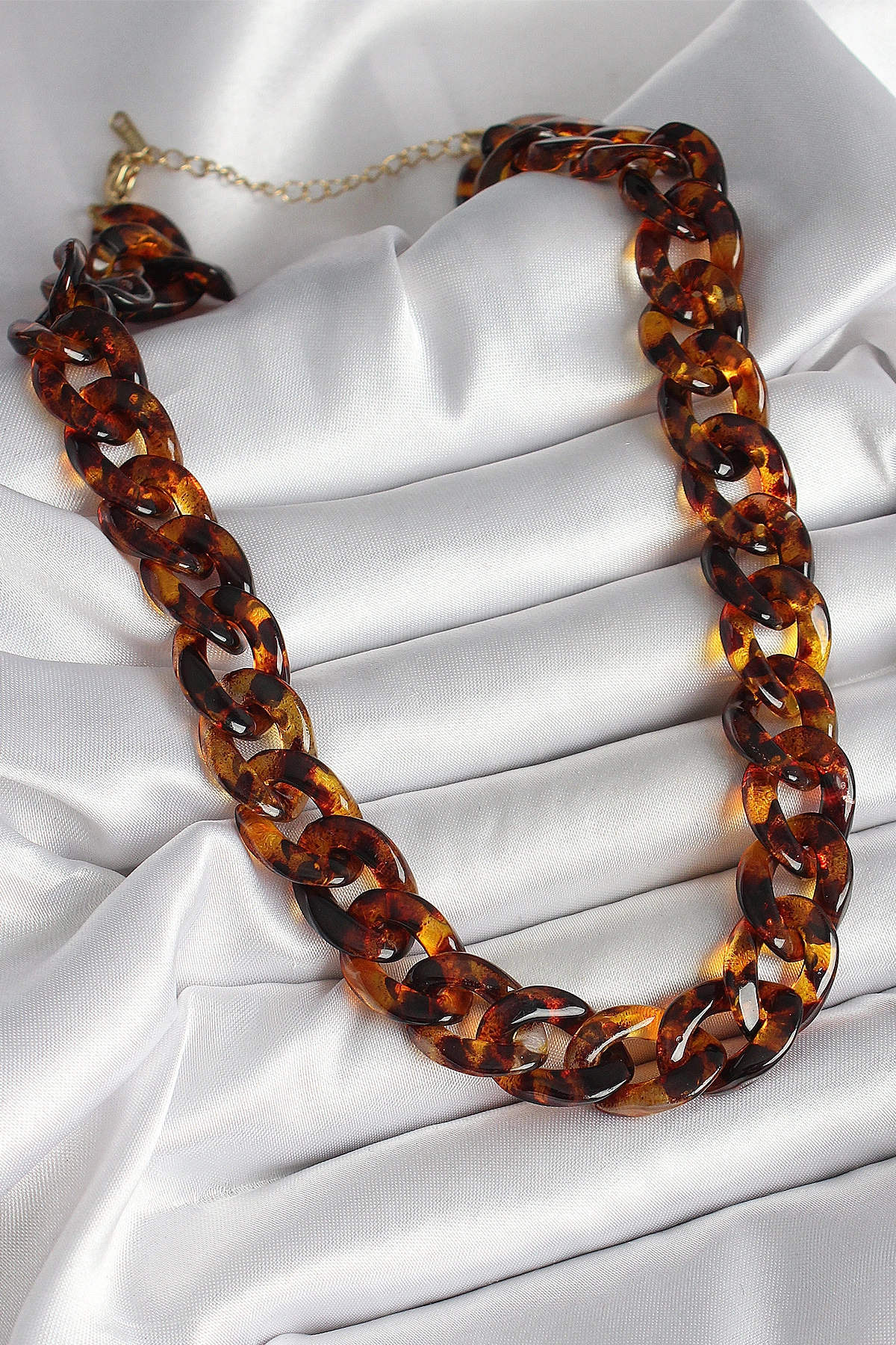 Leopar Desenli Mika Kalın Zincir Kadın Kolye-0