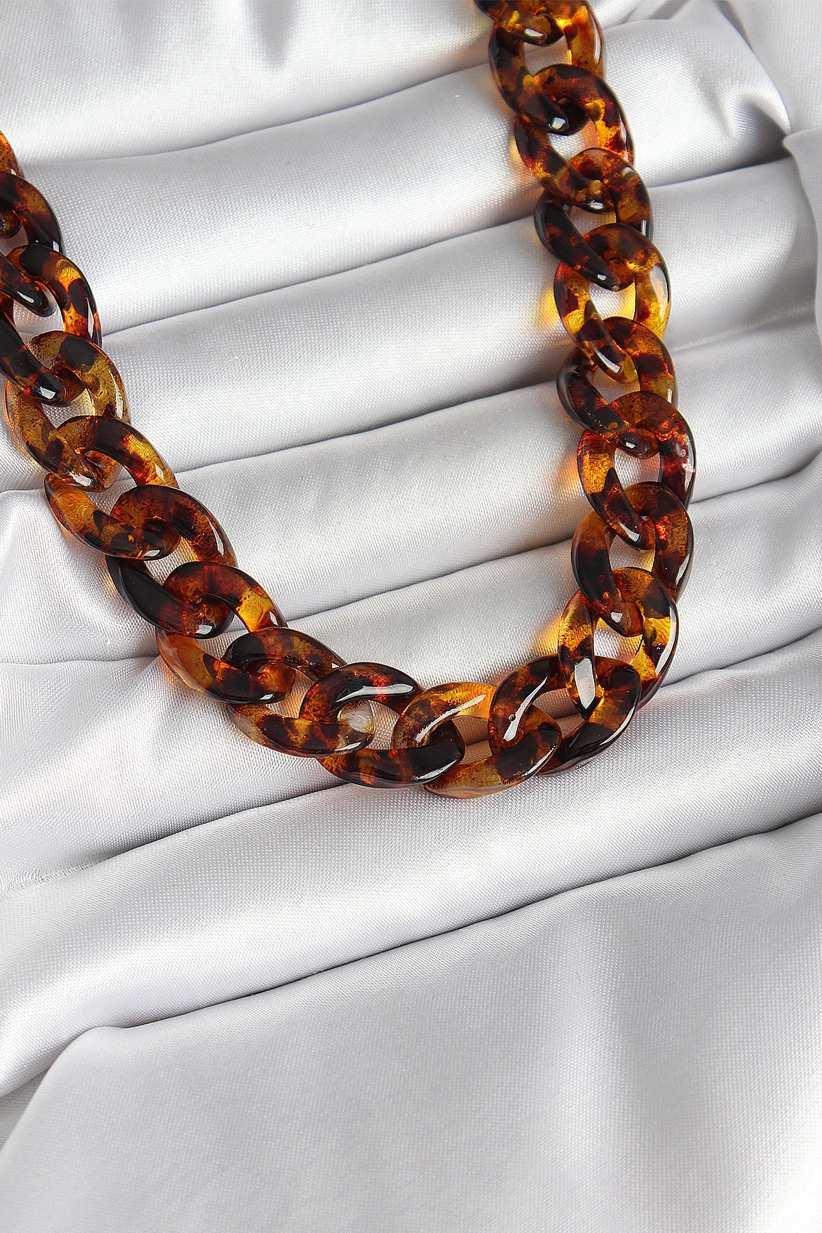 Leopar Desenli Mika Kalın Zincir Kadın Kolye-1