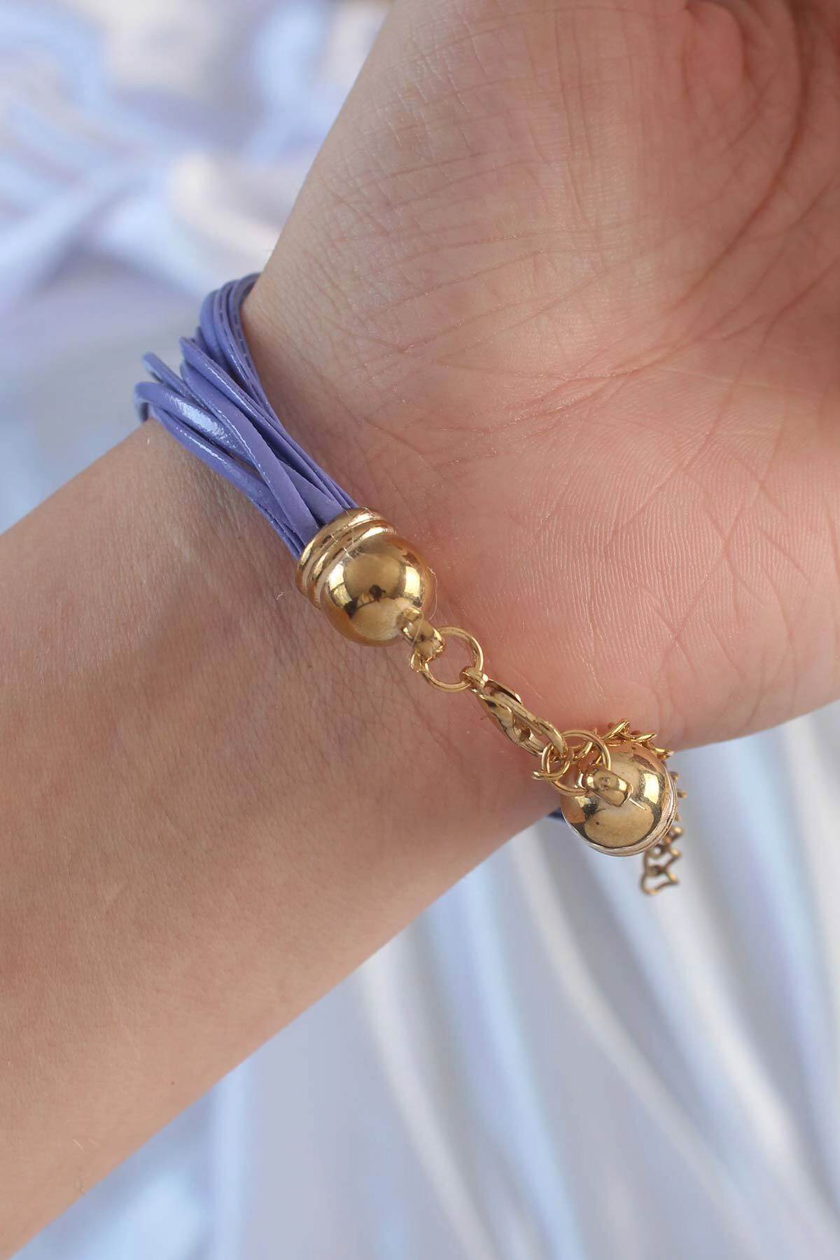 Lila Renk Zirkon Taşlı İpli Çoklu Bileklik-1