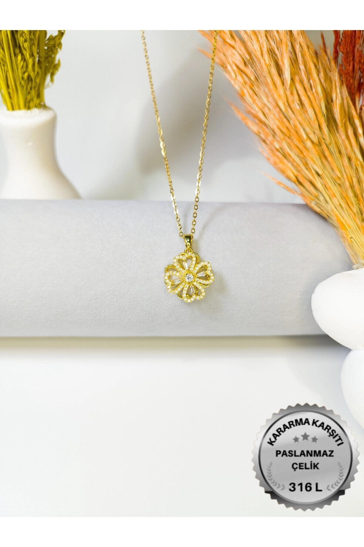 Lüx Kadife Kutuda | Dönen Yonca Kolye | 316l Çelik - Kararmaz | Hediye Kadın-4