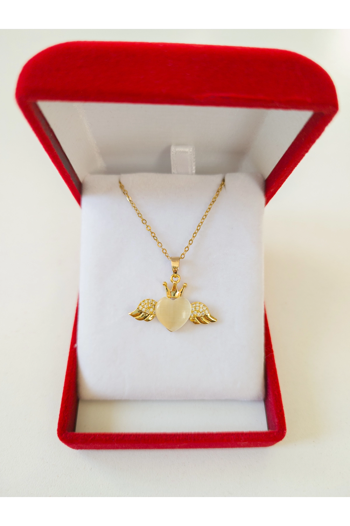 Lüx Kadife Kutuda | Kanatlı Kalp Kolye | 316l Çelik - Kararmaz | Hediye Kadın-0