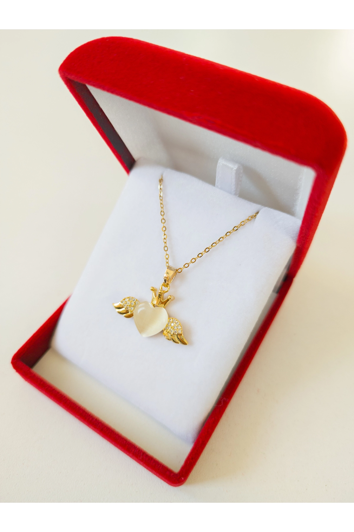 Lüx Kadife Kutuda | Kanatlı Kalp Kolye | 316l Çelik - Kararmaz | Hediye Kadın-3