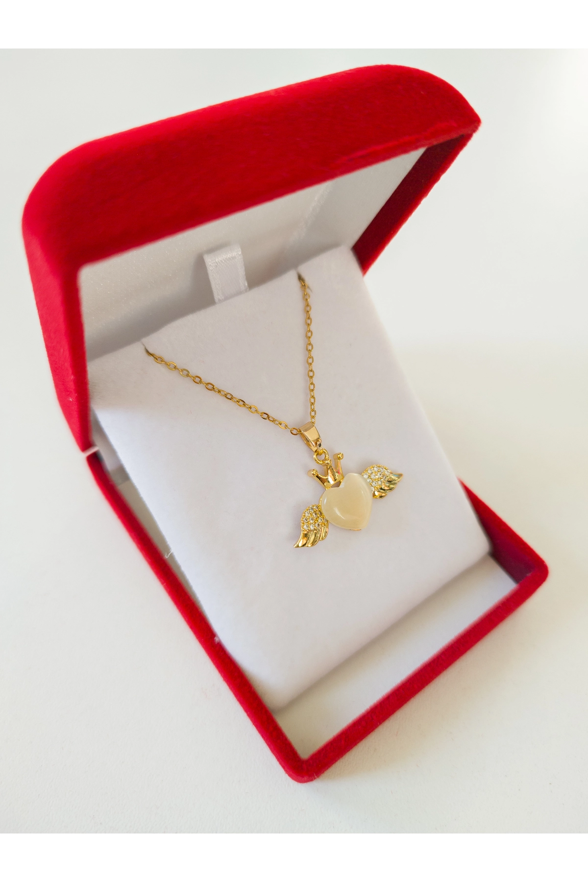 Lüx Kadife Kutuda | Kanatlı Kalp Kolye | 316l Çelik - Kararmaz | Hediye Kadın-4