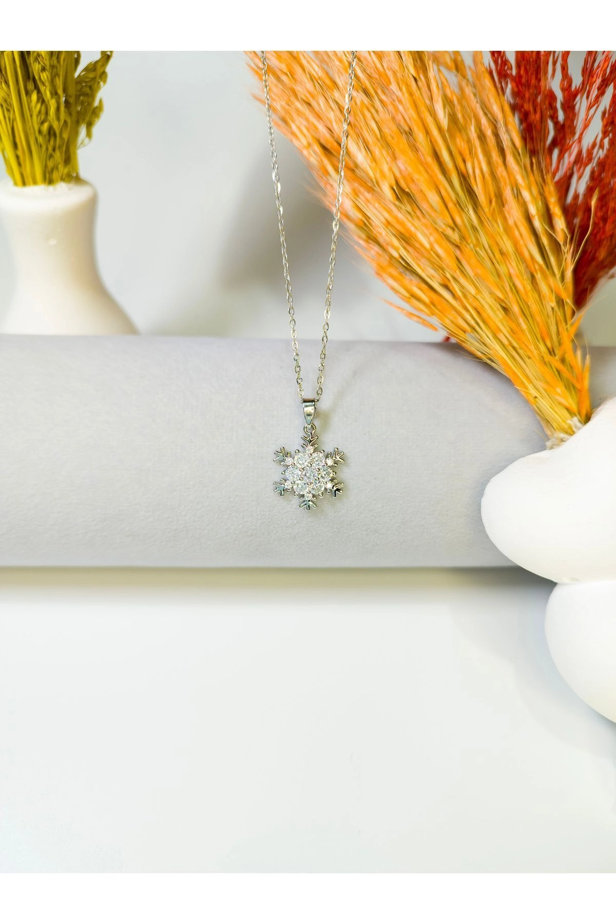 Lüx Kadife Kutuda | Kar Tanesi Kolye Gümüş | 316l Çelik - Kararmaz | Hediye Kadın-3