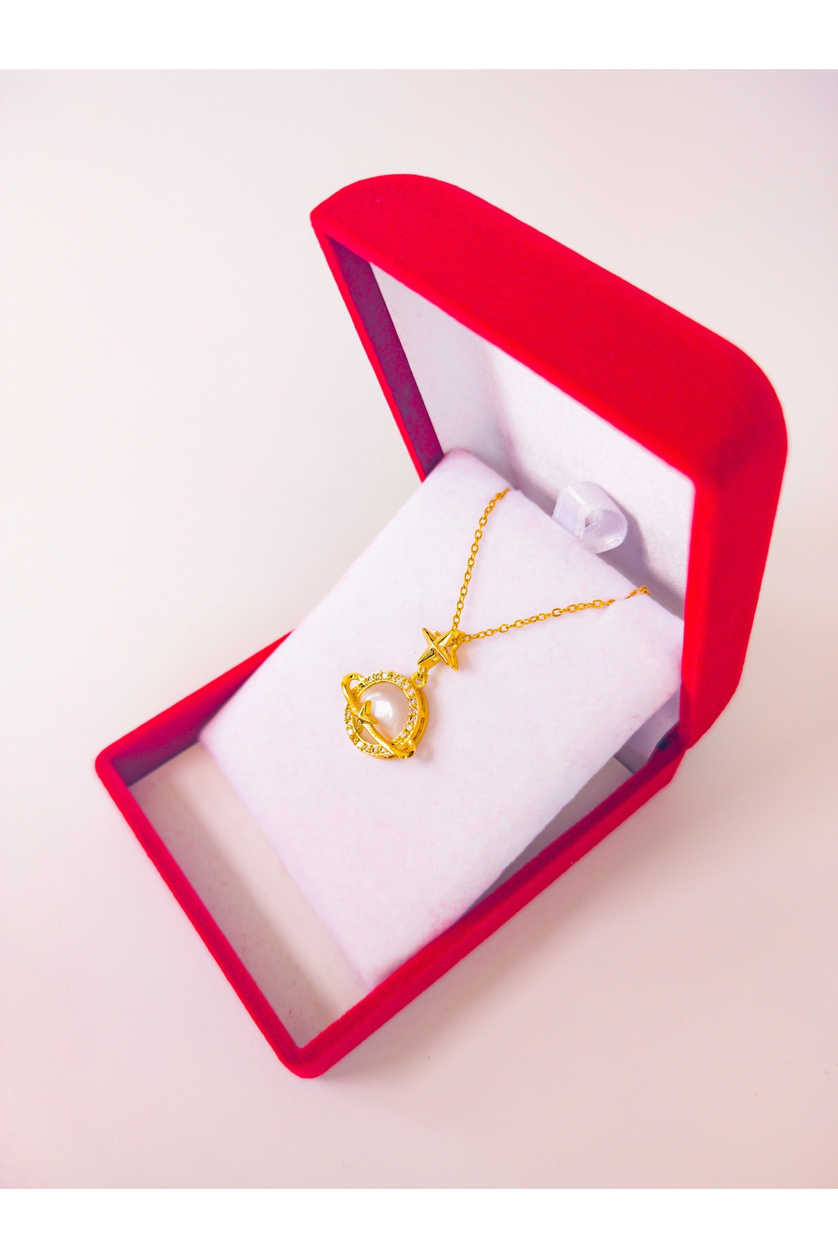 Lüx Kadife Kutuda Satürn Star Kolye Gold | 316l Çelik - Kararmaz | Hediye Kadın-3