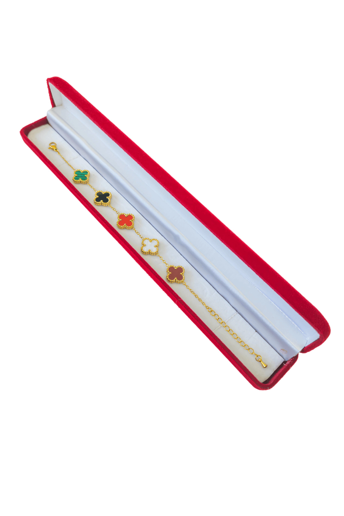 Lüx Kadife Kutuda | Yonca Bileklik | Gold Rengarenk | 316l Çelik - Kararmaz | Hediye Kadın-0