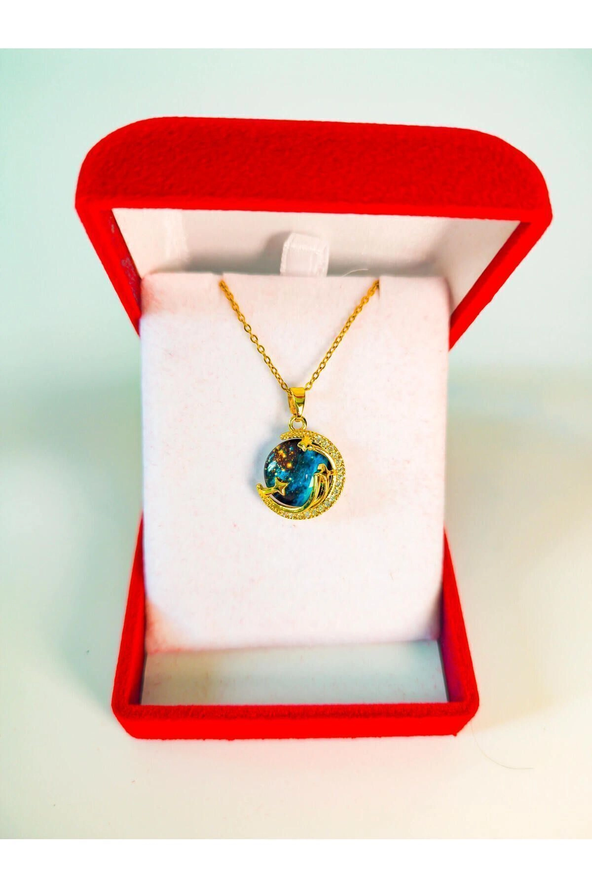 Lüx Kadife Kutuda Zarif Gökyüzü - Gezegen Kolye | 316l Çelik - Kararmaz | Hediye Kadın | Uzay Dünya-3