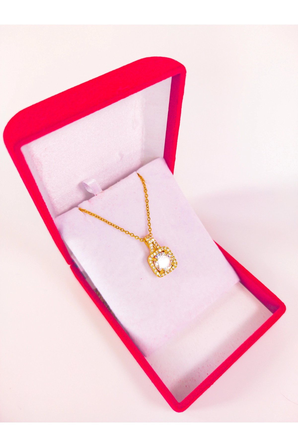 Lüx Kadife Kutuda Zirkon Taşlı Baget Kolye Gold | 316l Çelik - Kararmaz | Hediye Kadın-3