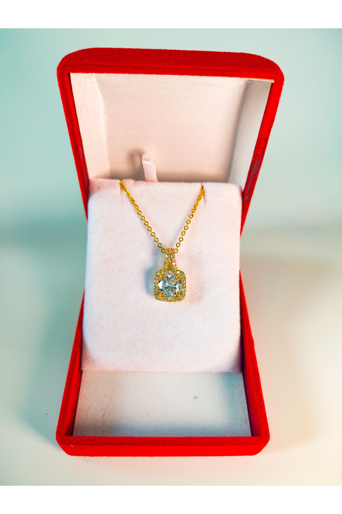 Lüx Kadife Kutuda Zirkon Taşlı Baget Kolye Gold | 316l Çelik - Kararmaz | Hediye Kadın-4