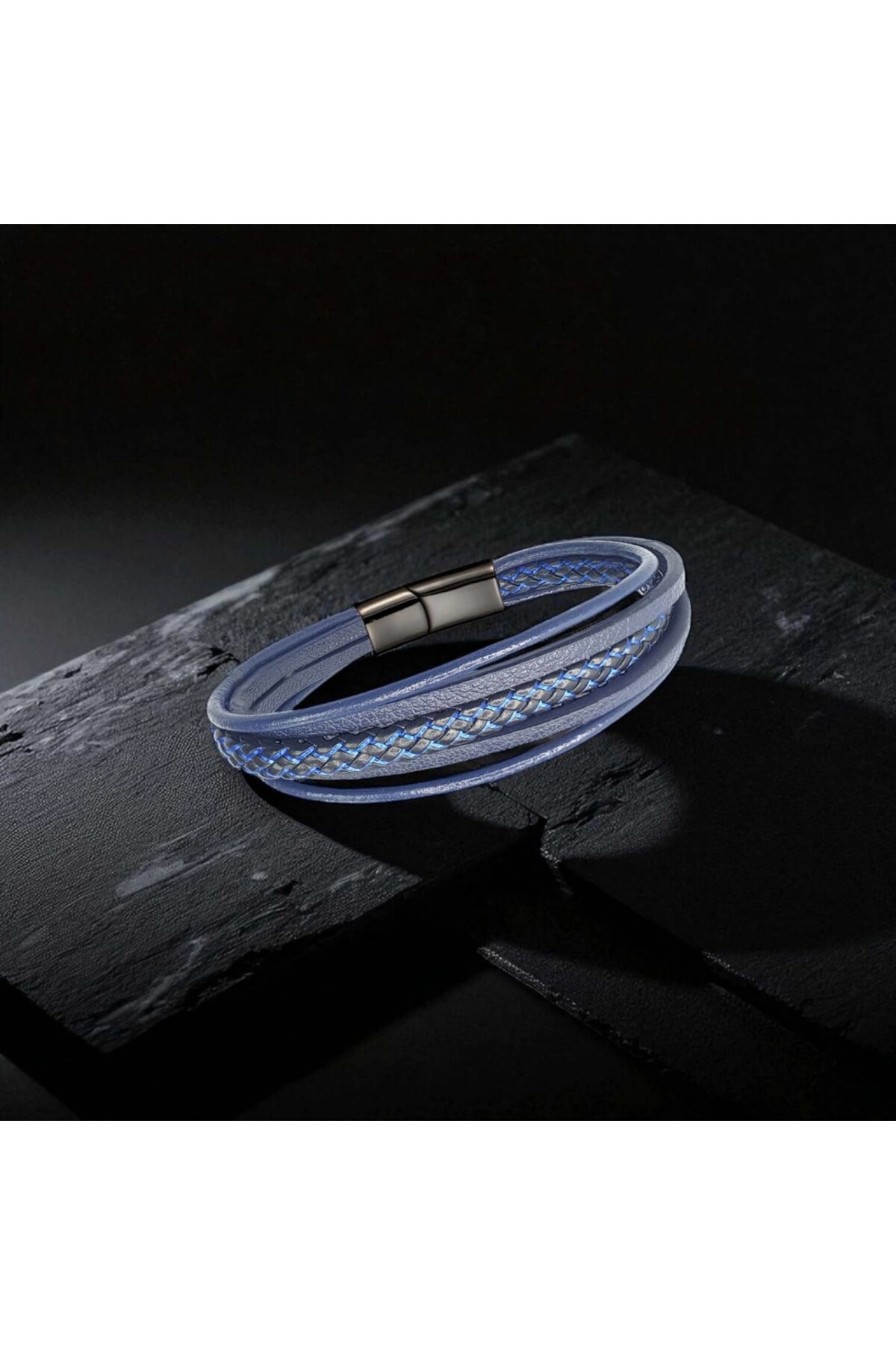 Mavi Siyah Çoklu Deri Bileklik-1