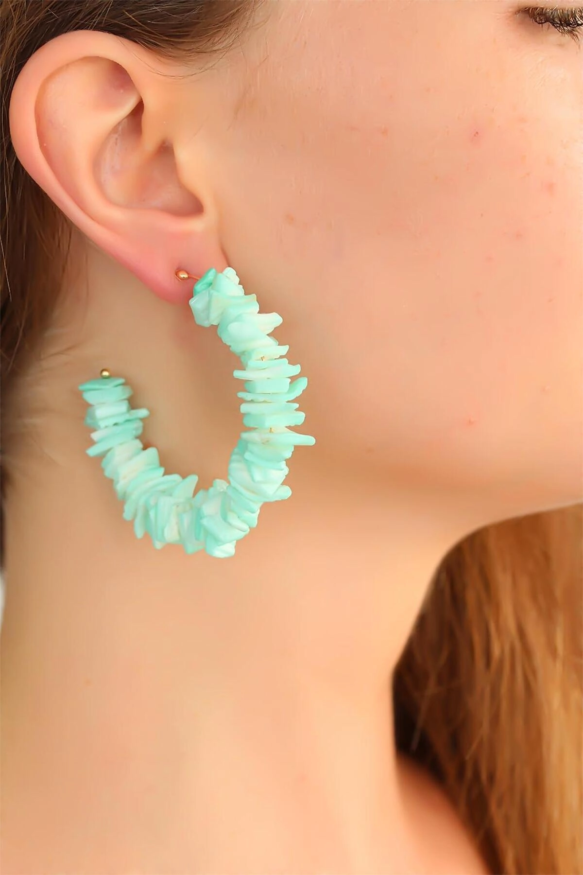 Mavi Taşlı Sallantı Küpe-1