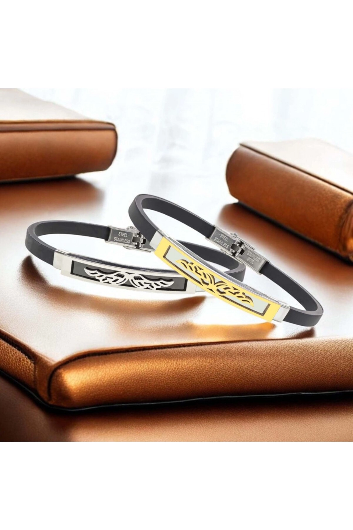 Melek Kanadı Desenli Çelik Bileklik-4
