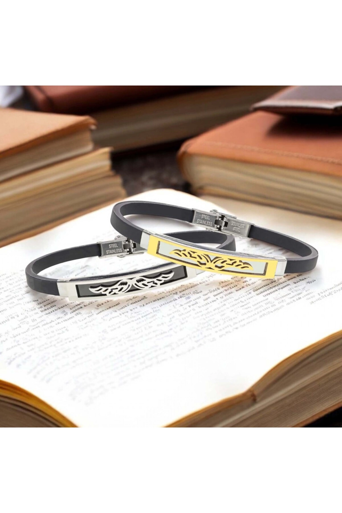 Melek Kanadı Desenli Çelik Bileklik-5