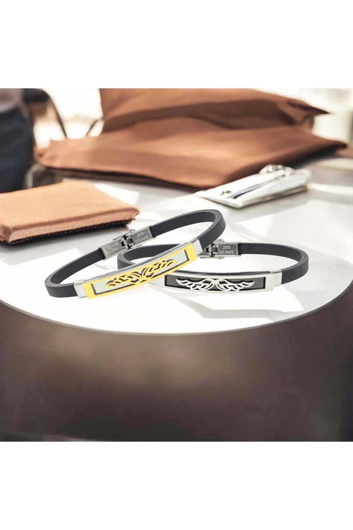 Melek Kanadı Desenli Çelik Bileklik-3