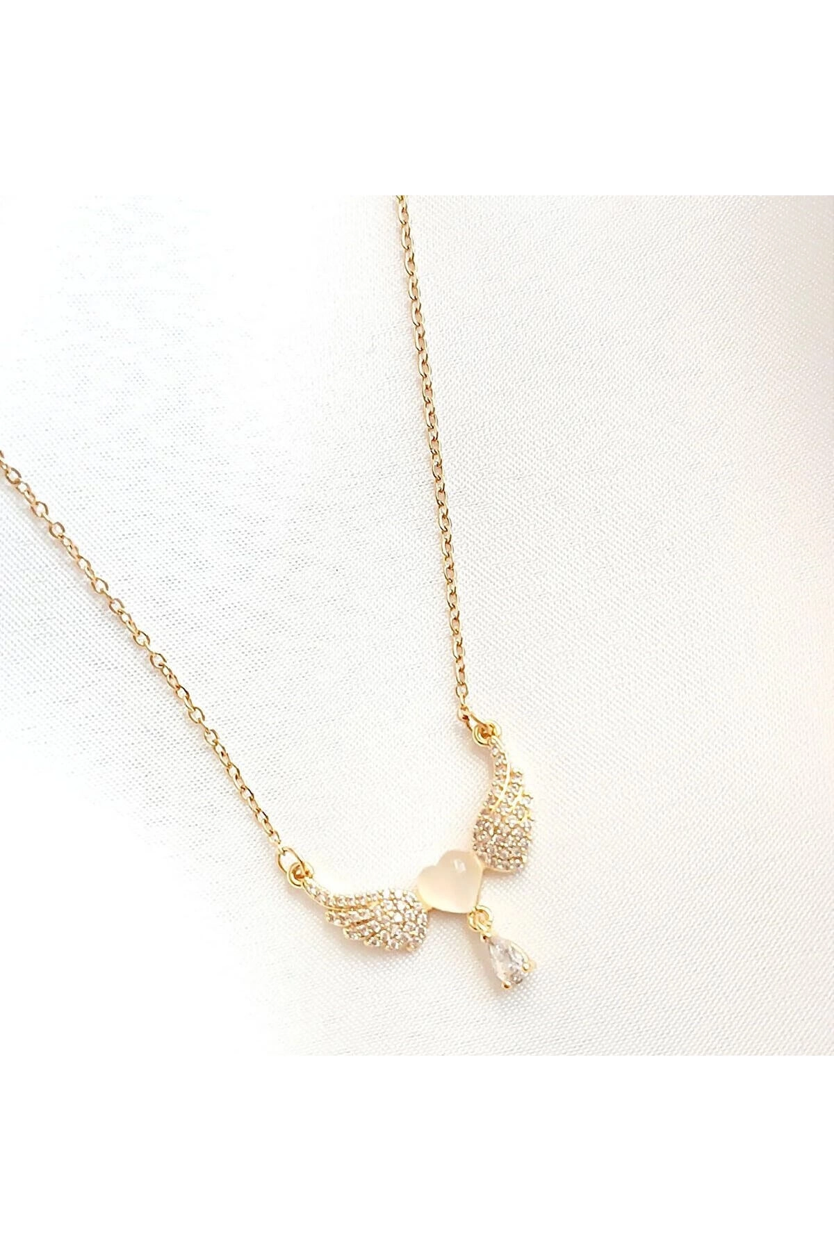 Melek Kanatlı Kalp Kolye | 316l Çelik - Kararmaz | Hediye Kadın-0