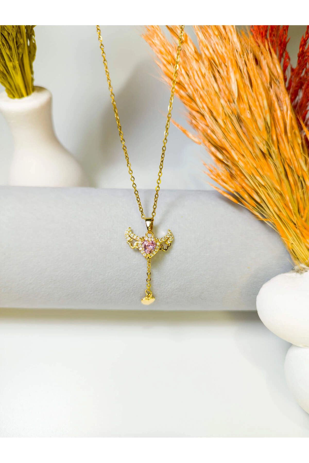 Melek Kanatlı Kolye Zirkon Taşlı Yüzük Set | 316l Çelik - Kararmaz | Hediye Kadın-5