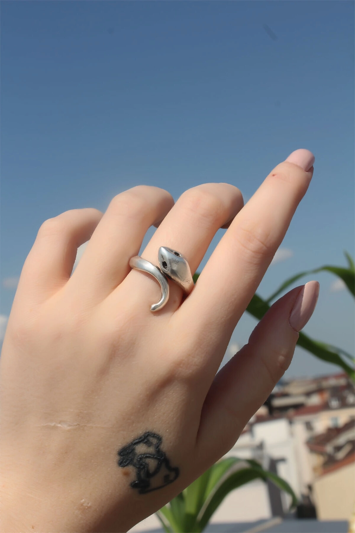 Metal Yılan Figürlü Ayarlamalı Antik Yüzük-1