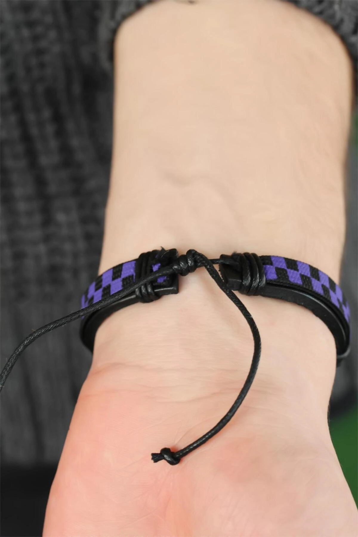 Mor Renk Damalı Deri Erkek Bileklik-1