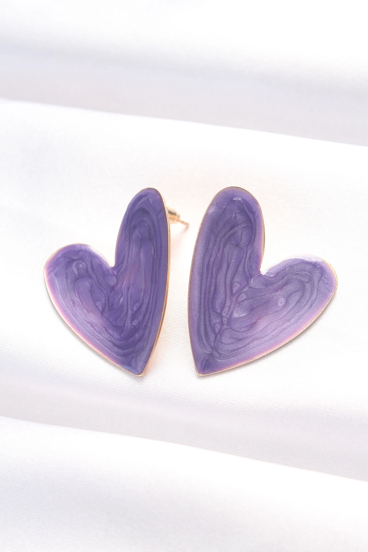 Mor Renk Mineli Kalp Küpe-0