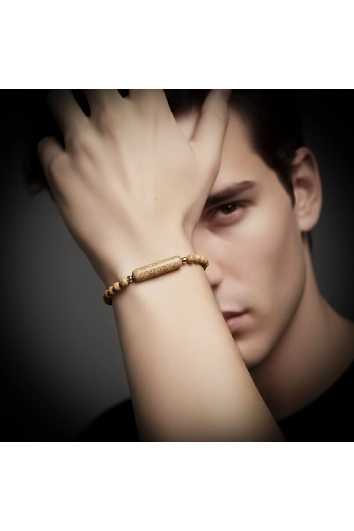 Odun Jasper Doğaltaş Çelik Halat Ve Çelik Klipsli Bileklik-1