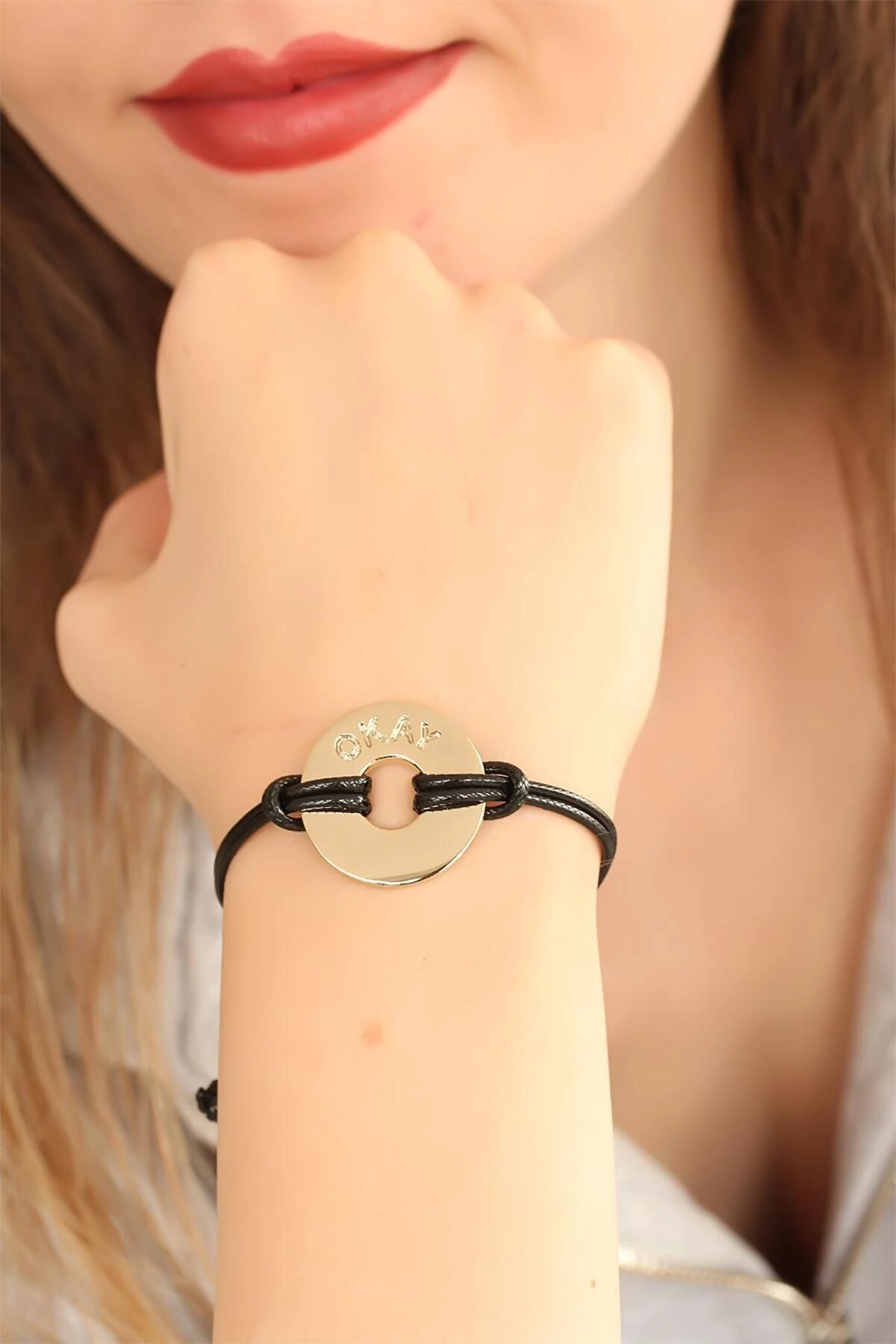 OKAY (İyi) Siyah Deri İpli Unisex Mood Bileklik-0