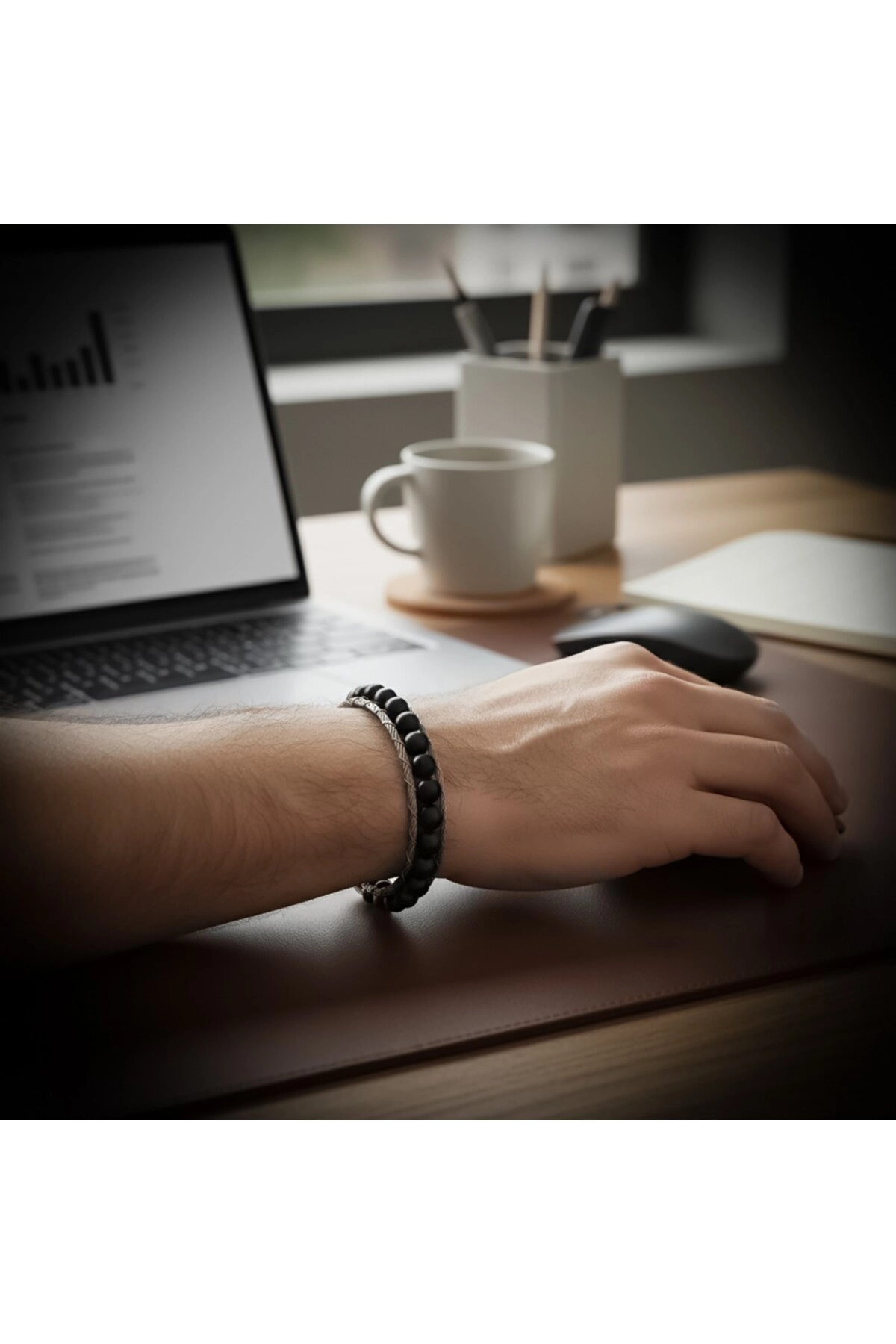 Oniks Doğaltaş Ve Çelik Halat Örme Bileklik-1