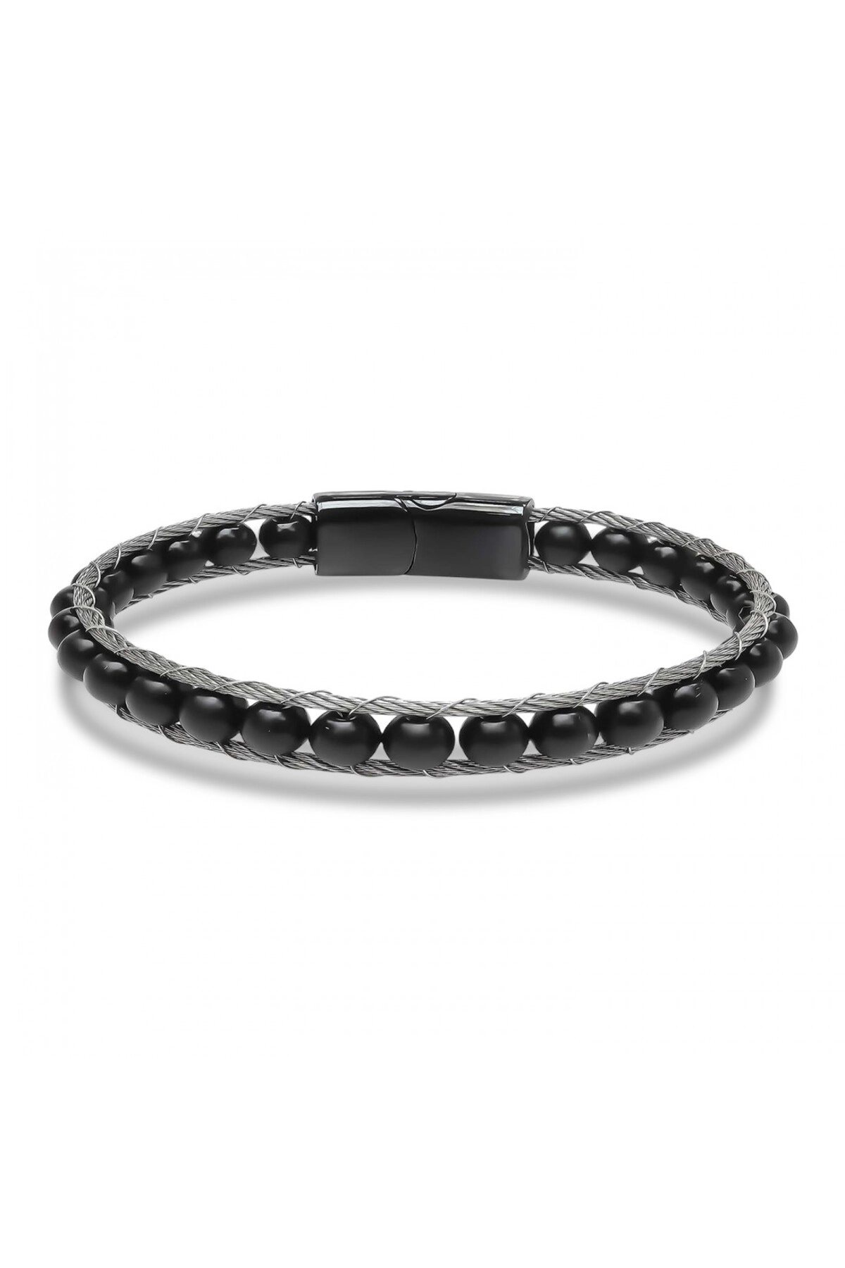 Oniks Doğaltaş Ve Çelik Halat Örme Bileklik-5