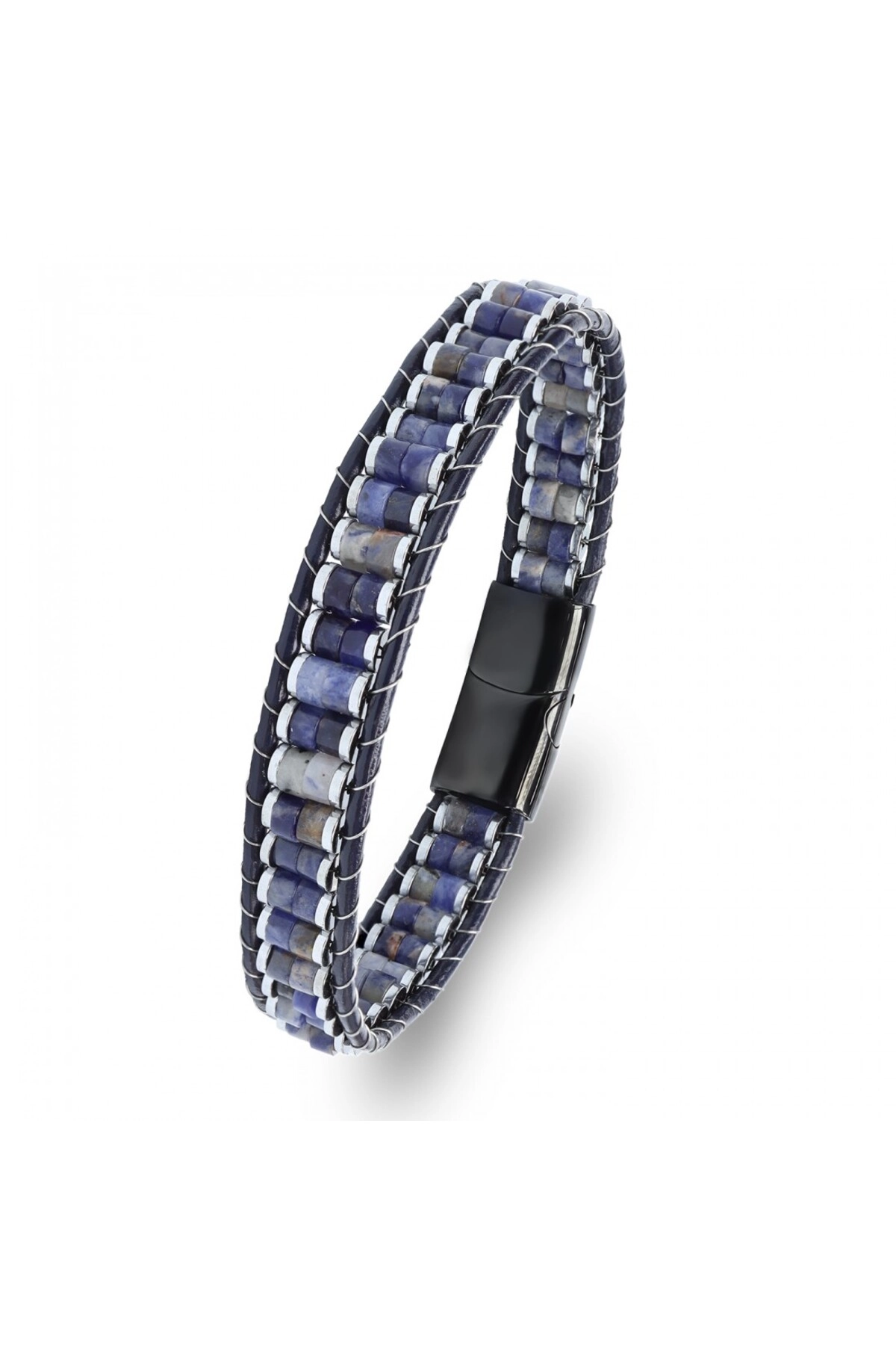 Orijinal Deri, Lapis Doğaltaş ve 316L Titanyum Çelik Erkek Bileklik-0