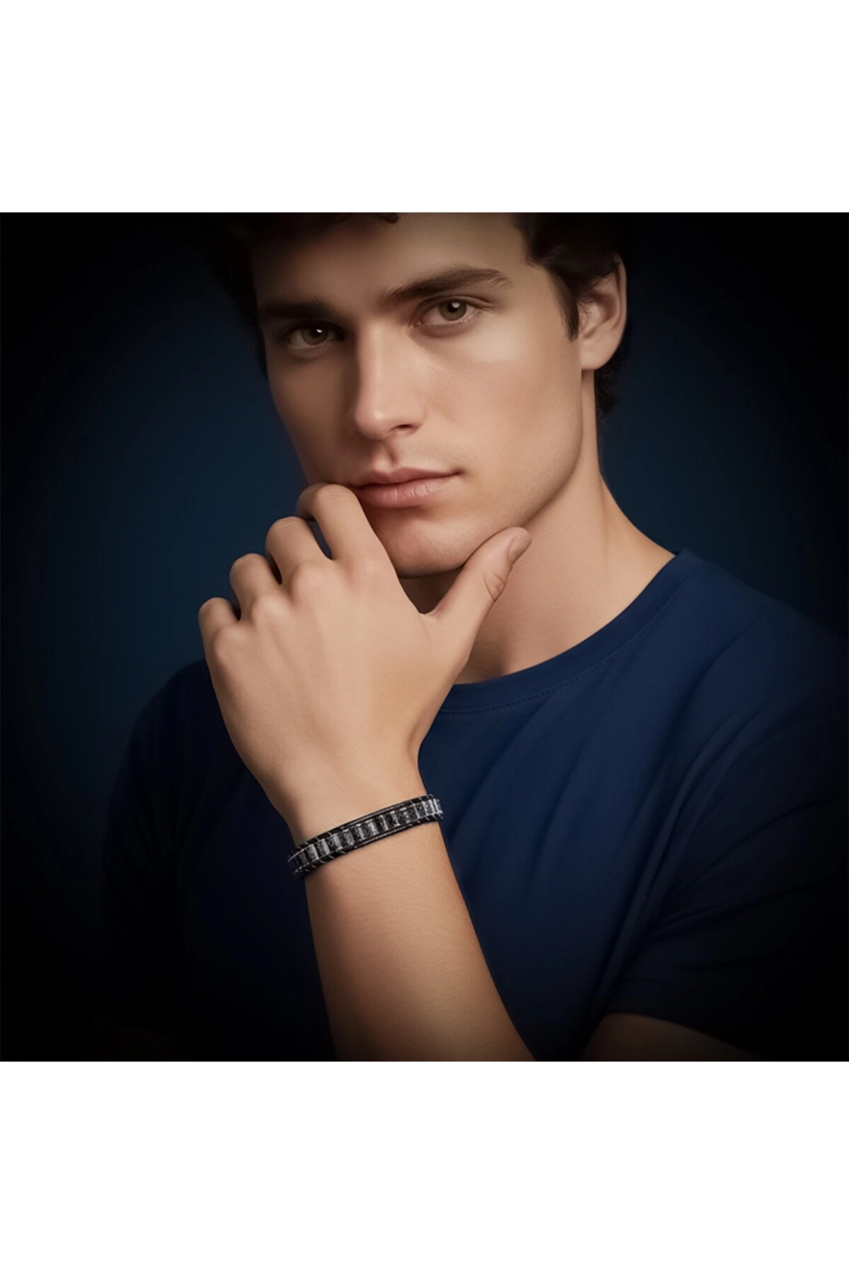 Orijinal Deri, Lapis Doğaltaş ve 316L Titanyum Çelik Erkek Bileklik-4