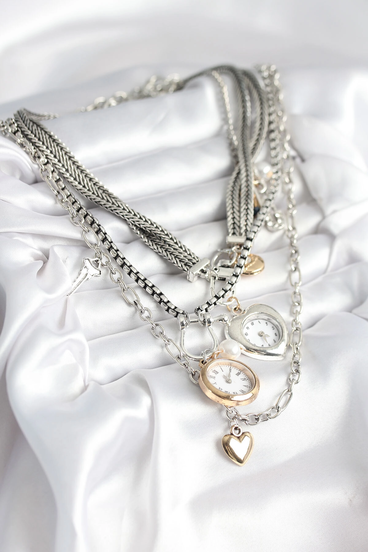 Otantik Gümüş Renk Kadın Kolye Kombini-1