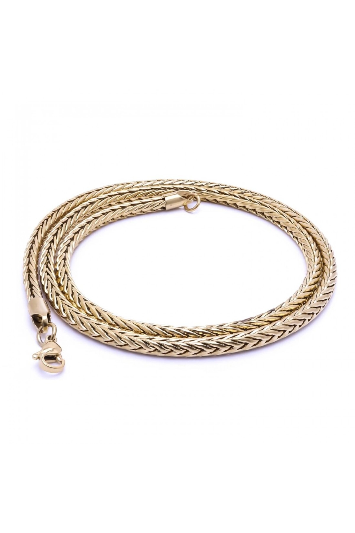 Oval Kral Bakla Örgülü Çelik Kolye 4Mm-1