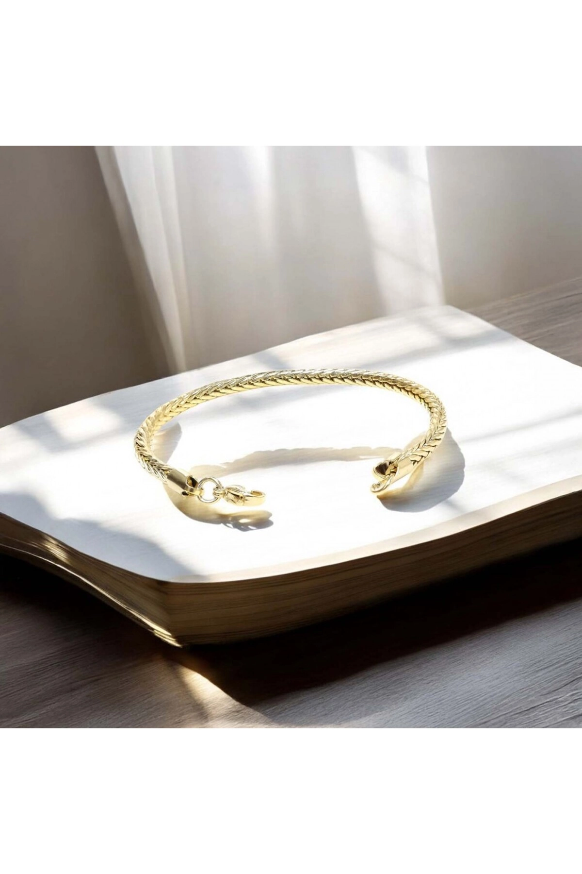 Oval Kral Bakla Örgülü Sarı Çelik Zincir Bileklik 4Mm-2