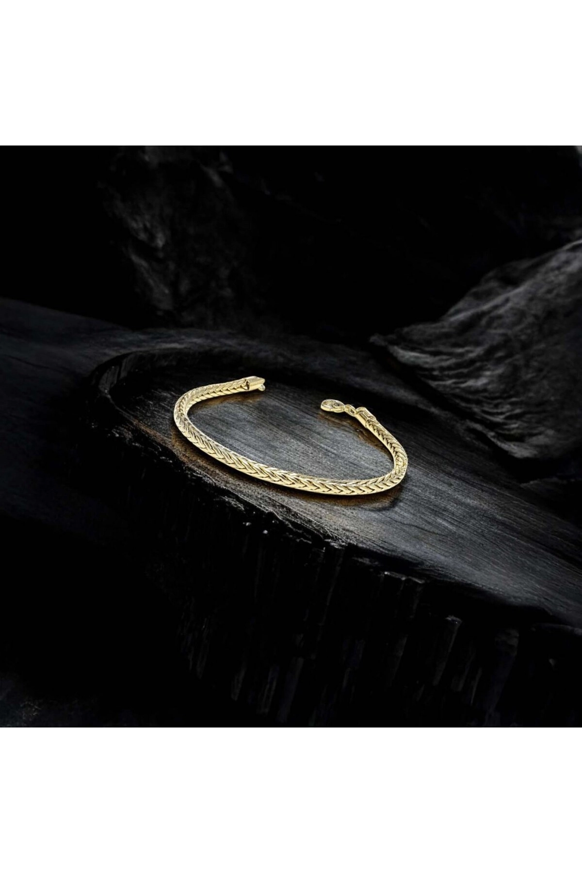 Oval Kral Bakla Örgülü Sarı Çelik Zincir Bileklik 4Mm-3