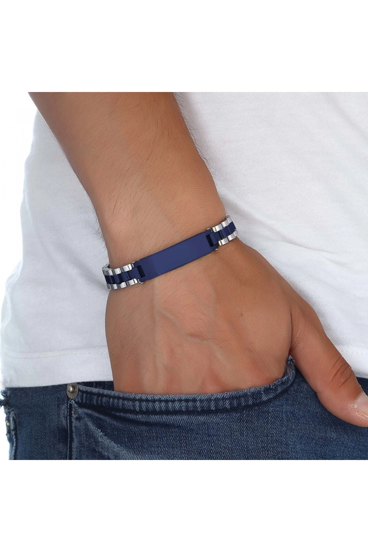 Parlement Mavi İsim Yazılabilir Ful Çelik Bileklik-1