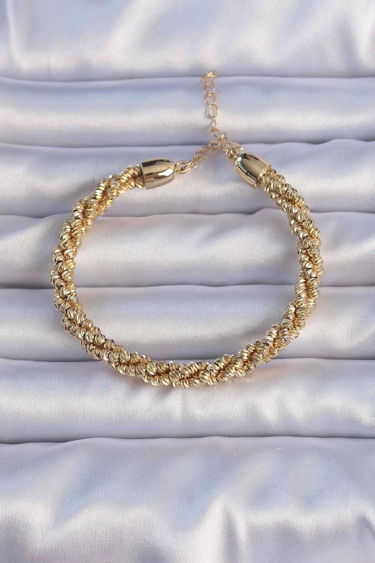 Pirinç Altın Renk Sarmal Model Bileklik-0