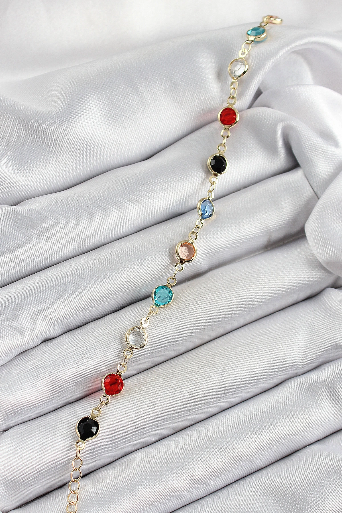 Pirinç Asorti Model Gold Renk Zirkon Taşlı Kadın Bileklik-1