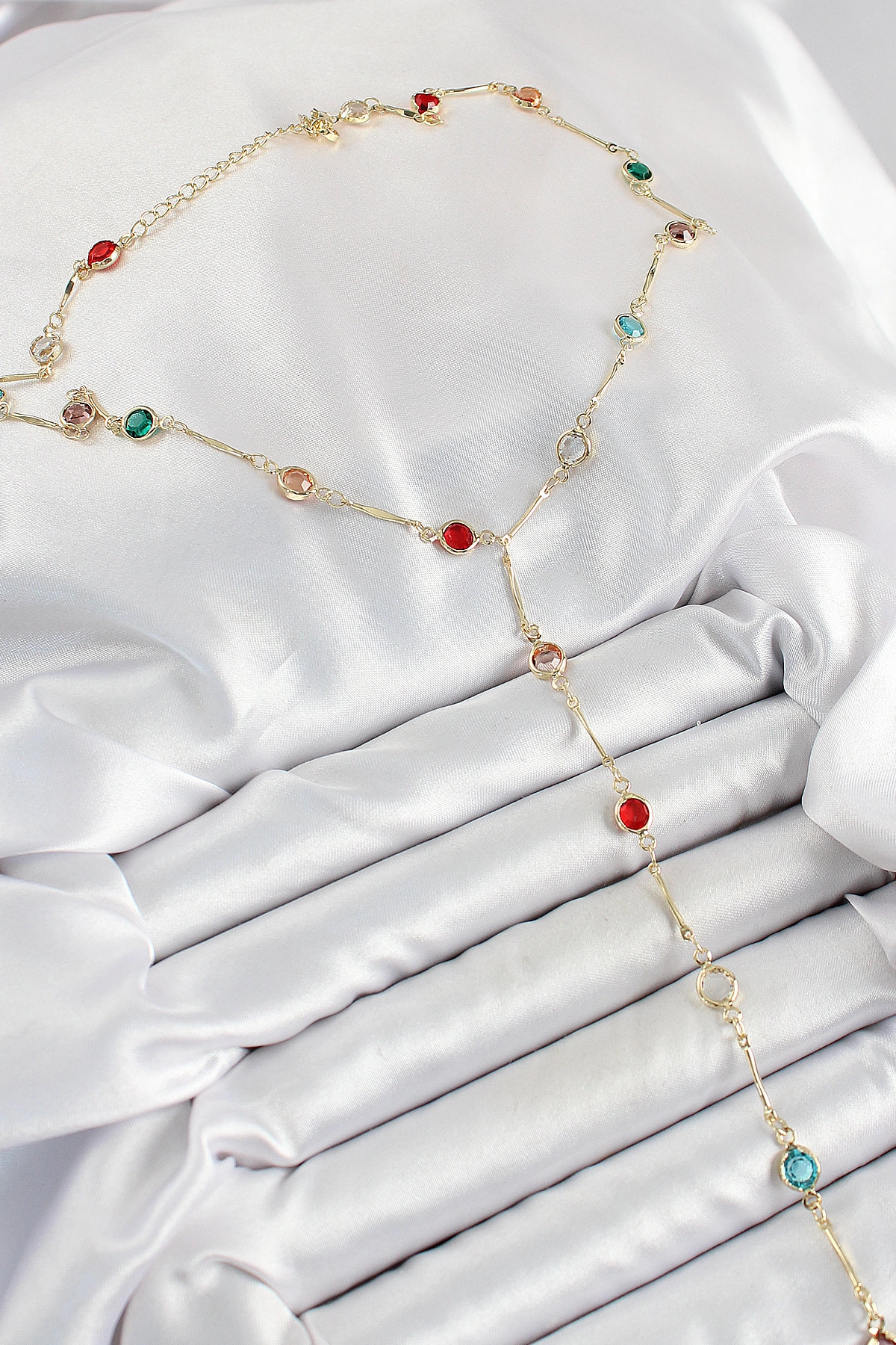 Pirinç Asorti Model Gold Renk Zirkon Taşlı Y Kolye-1