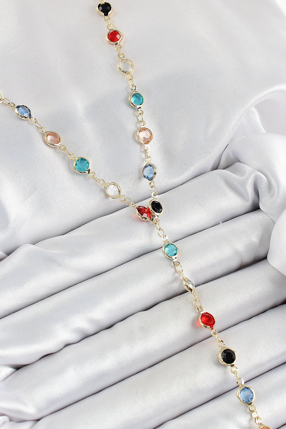 Pirinç Asorti Model Gold Renk Zirkon Taşlı Y Kolye-0