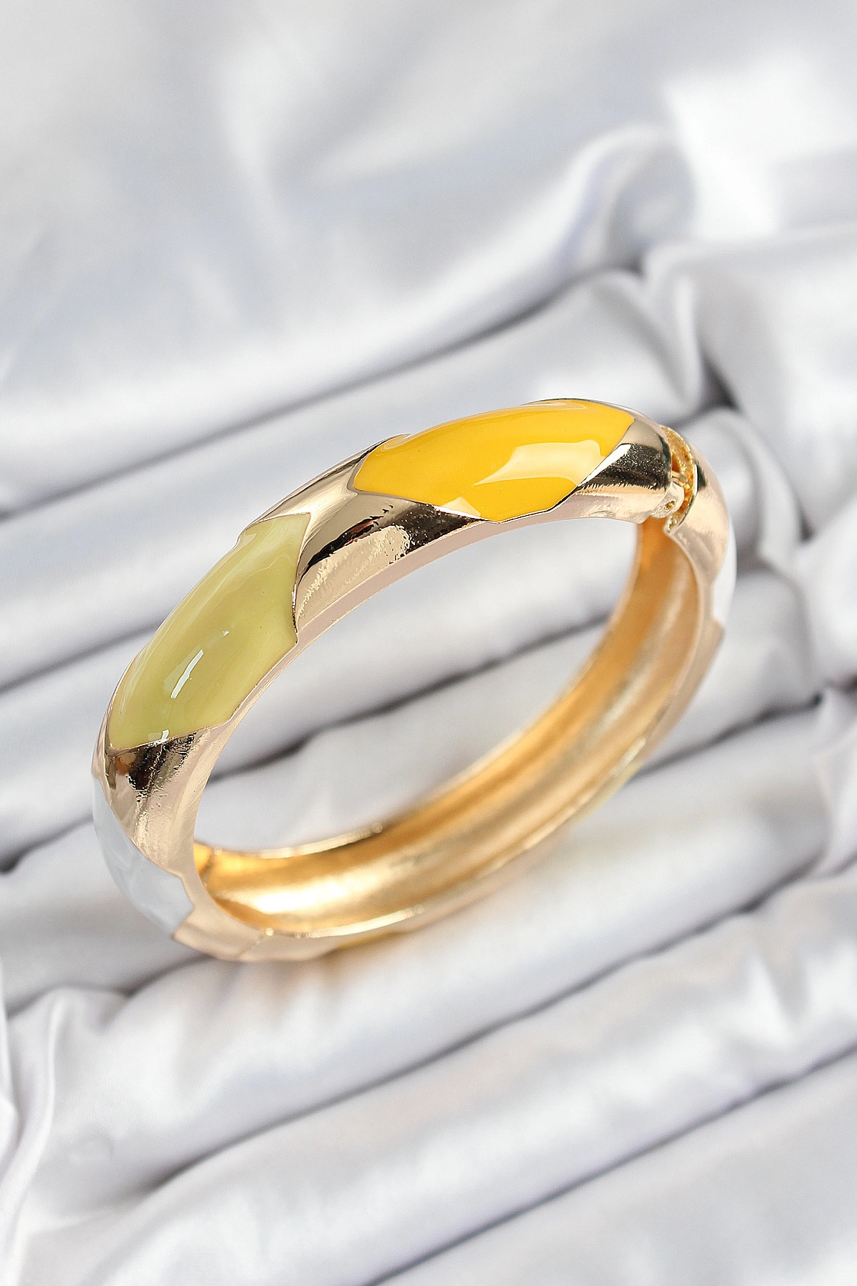 Pirinç Beyaz Yeşil Sarı Mineli Baklava Model Gold Renk Kadın Kelepçe-0