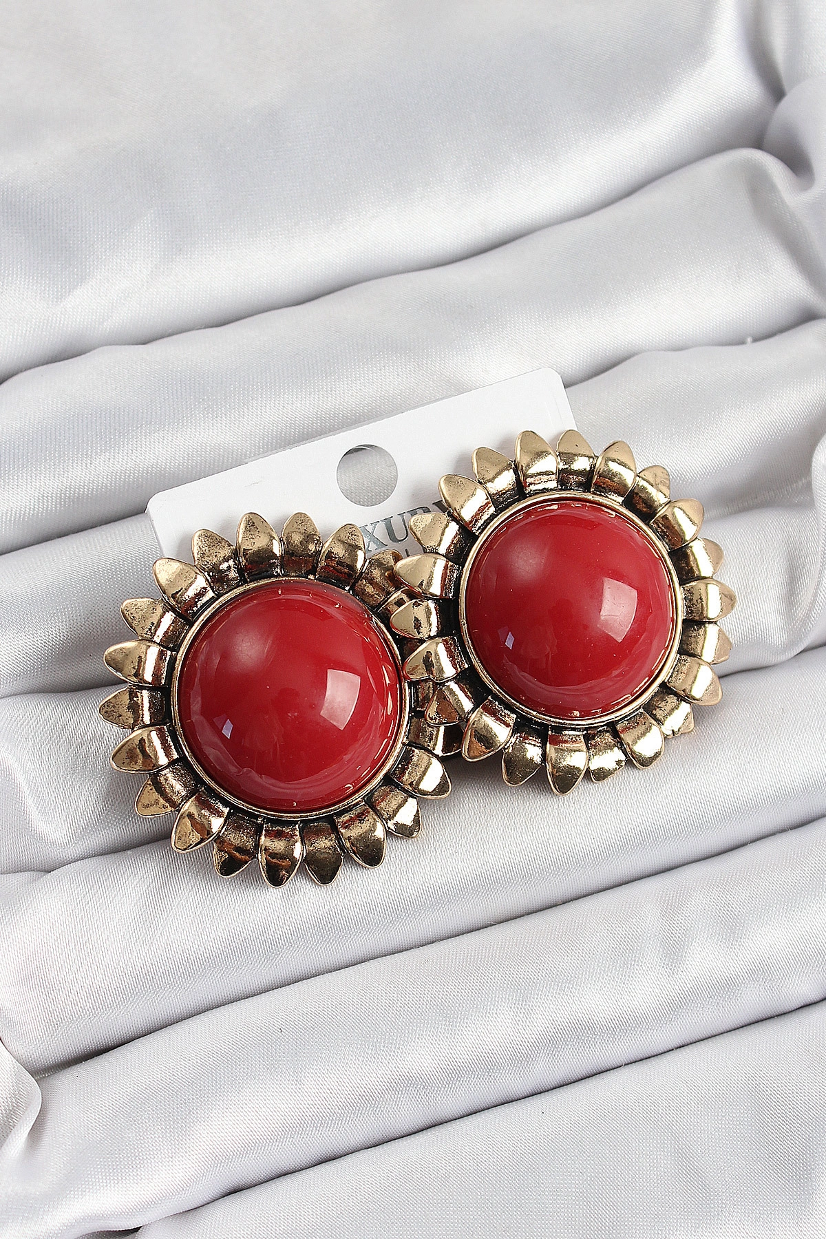 Pirinç Bordo Vintage Model Gold Renk Kadın Küpe-0