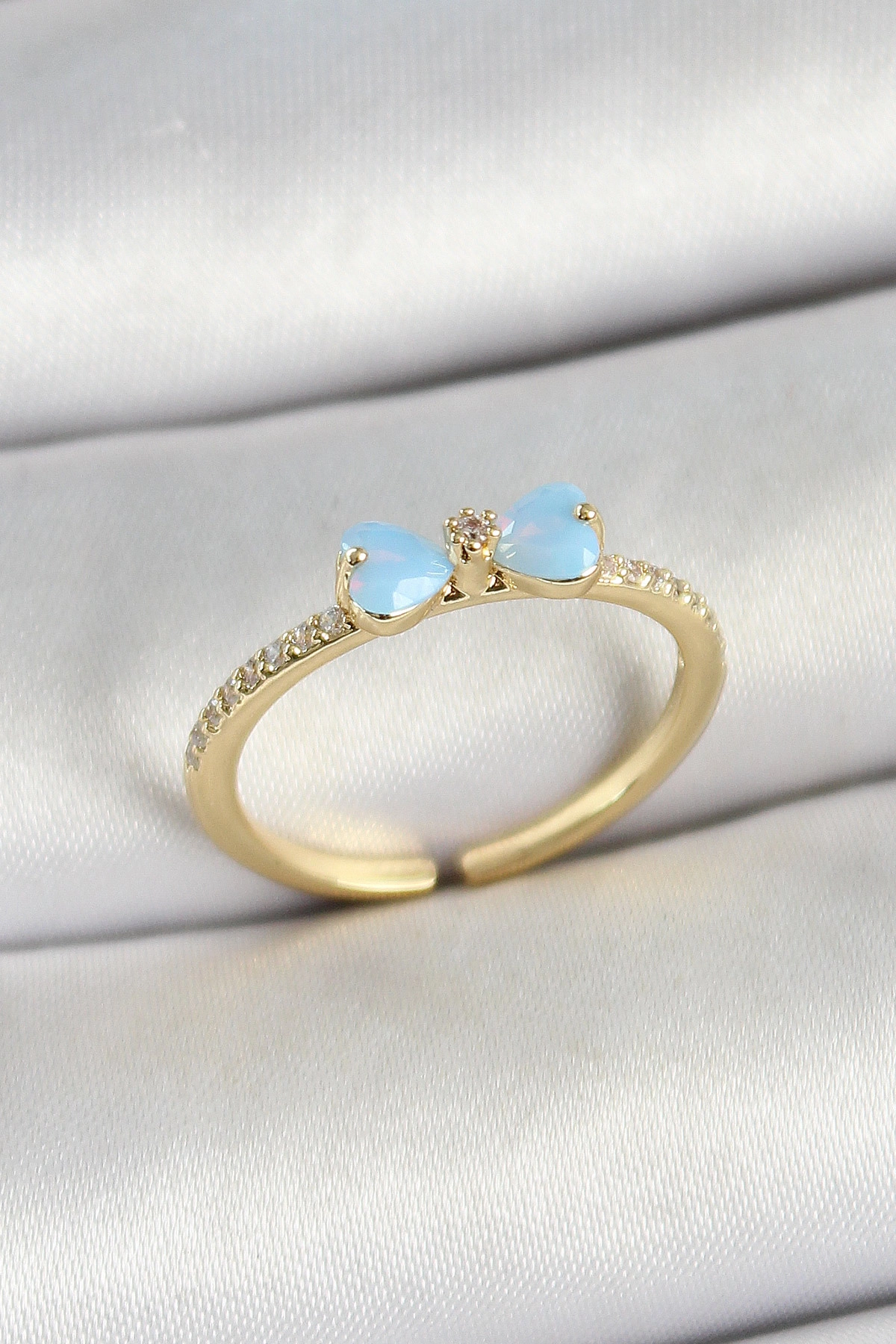 Pirinç Fiyonk Figürlü Zirkon Taşlı Gold Renk Ayarlanabilir Kadın Yüzük-0