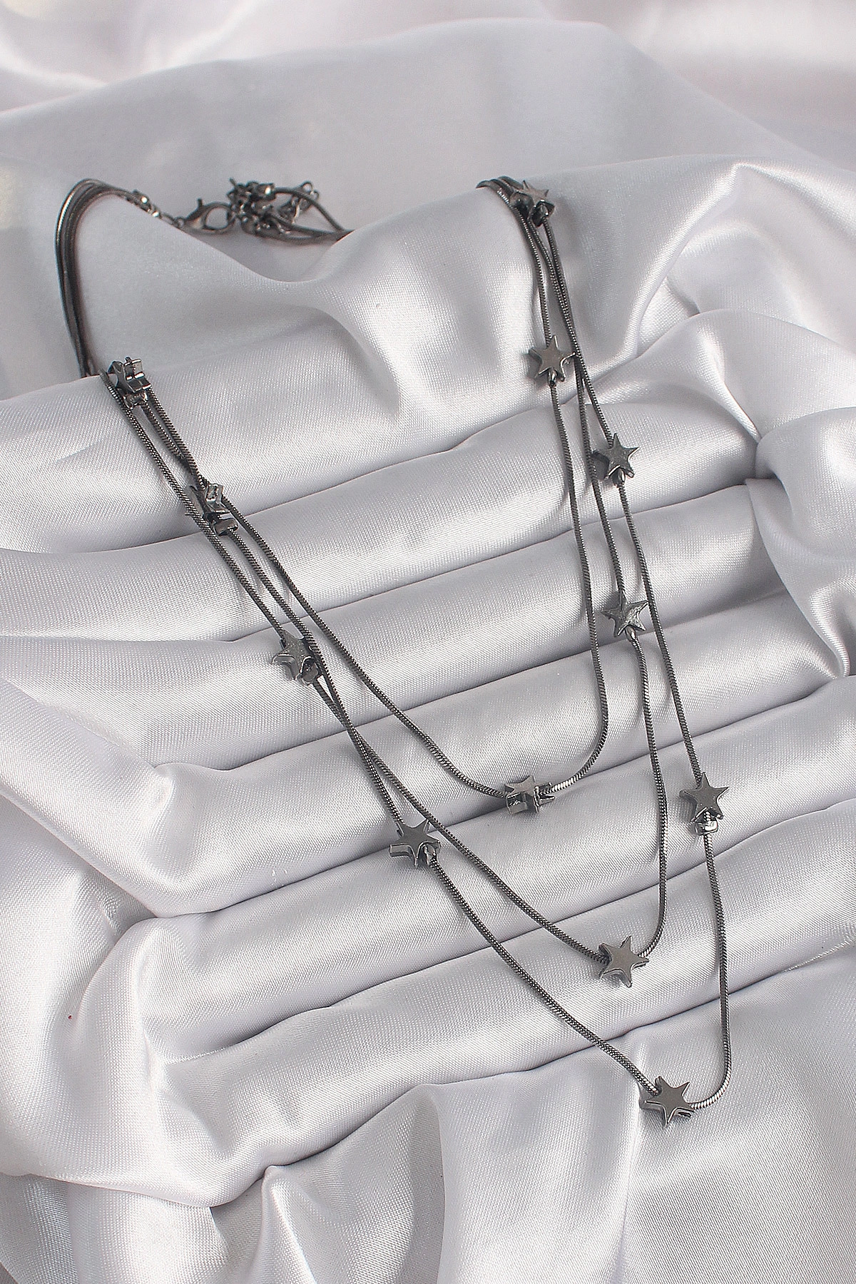 Pirinç Füme Renk 3'Lü Yıldız Model Kadın Kolye-1