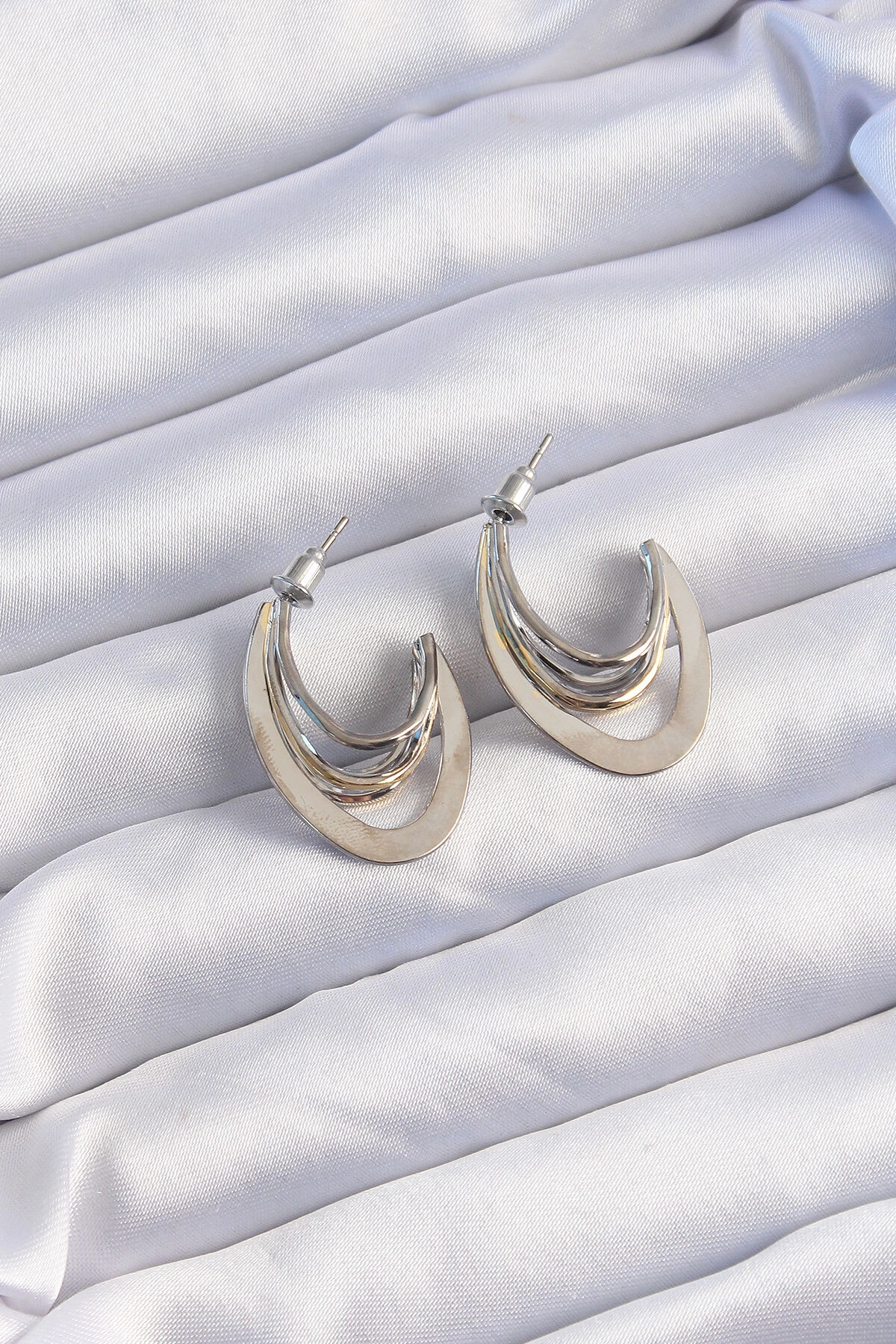 Pirinç Gold Gümüş Renkli Düz Plaka Halka Küpe-0