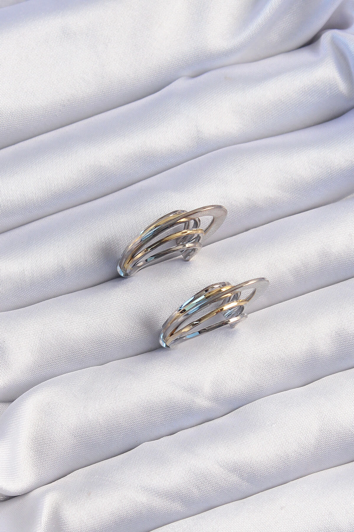 Pirinç Gold Gümüş Renkli Düz Plaka Halka Küpe-1