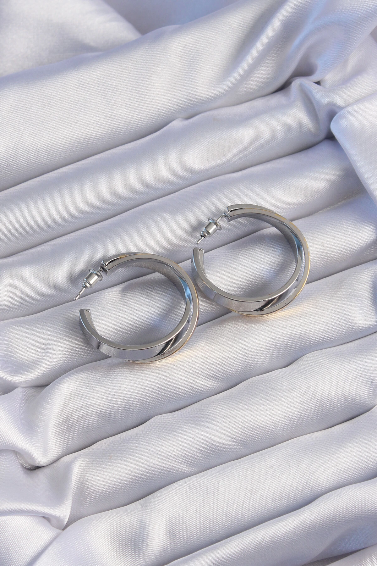 Pirinç Gold Gümüş Renkli Halka Küpe-1