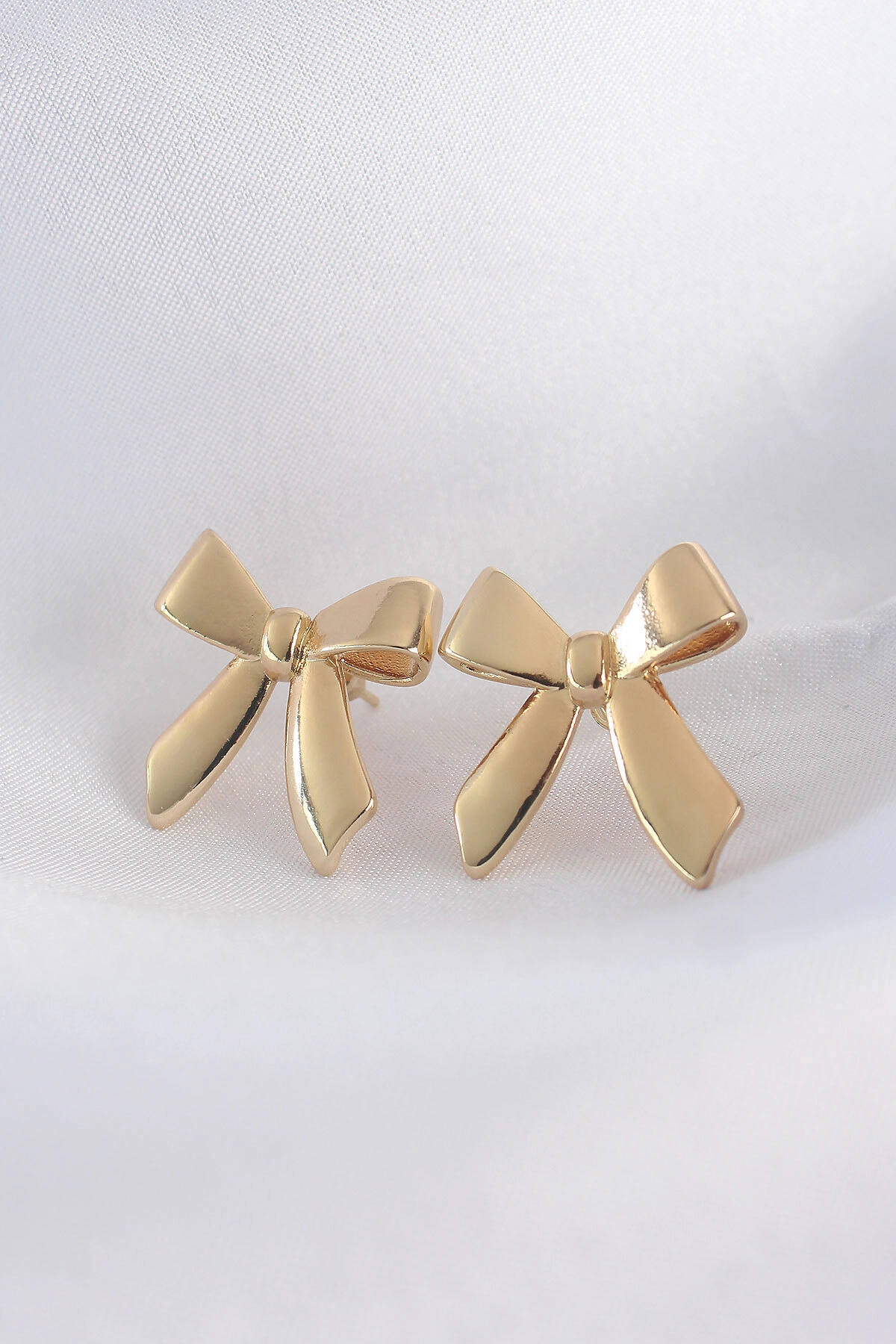 Pirinç Gold Renk Düz Plaka Fiyonk Küpe-0