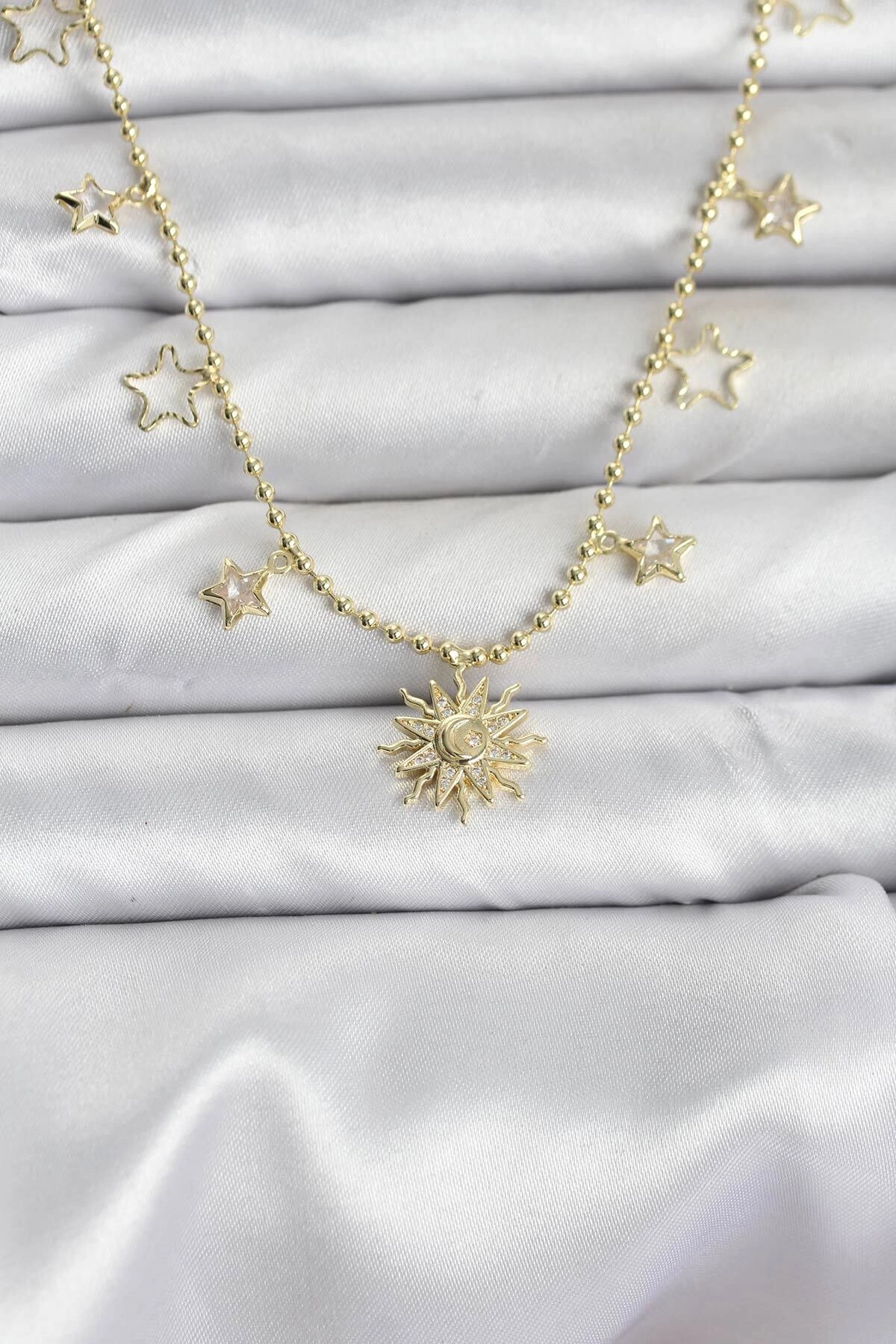 Pirinç Gold Renk Güneş Model Kadın Kolye-0