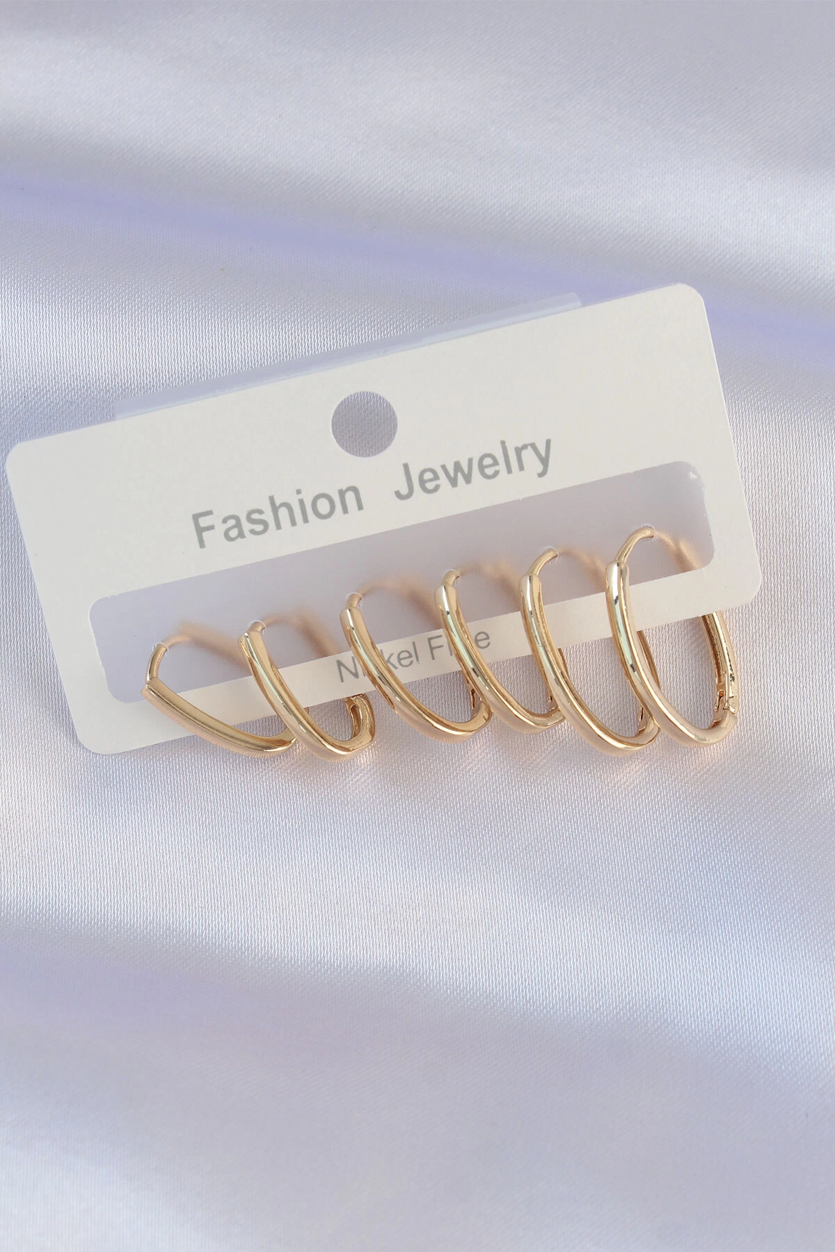 Pirinç Gold Renk İnce Oval Küpe Seti-0