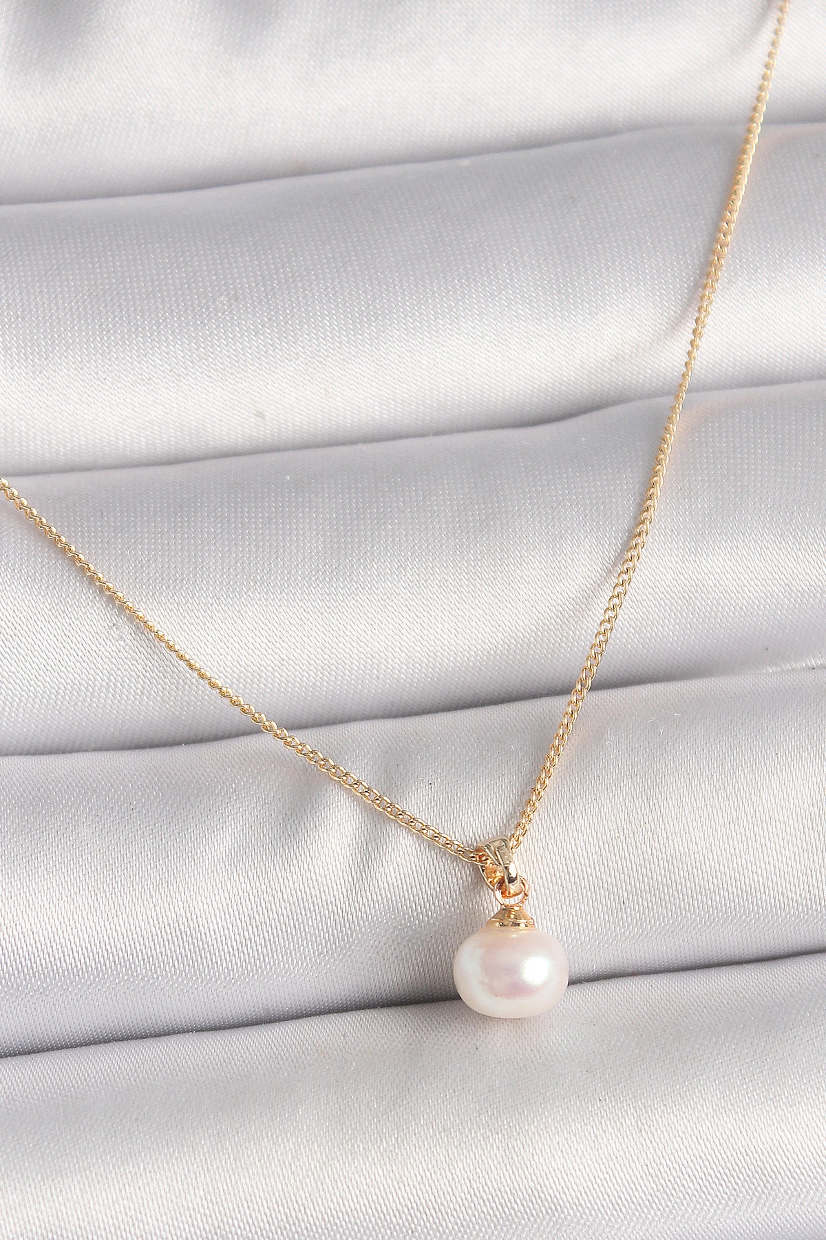 Pirinç Gold Renk İnci Model Kadın Kolye-0